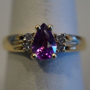 14KY Gold Genuine Pink Sapphire & Diamond Ring